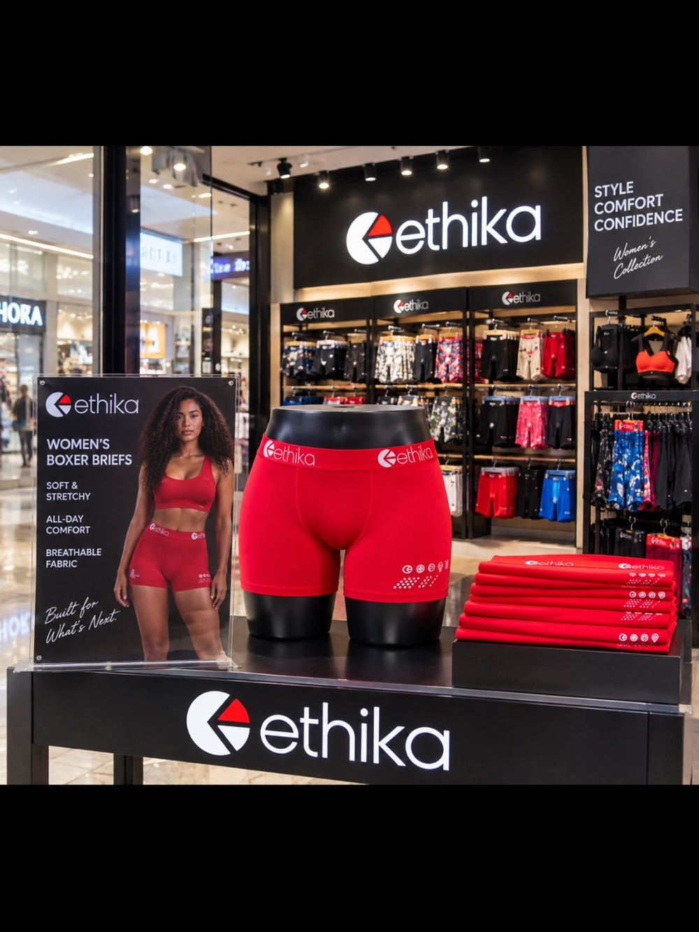 ethika Subzero Performance Red Women's Bike Shorts with Logo Waistband